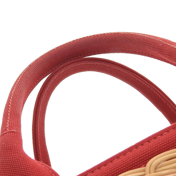 Prada Wicker Straw Canvas Leather Handbag Beige Red - Picture 4 of 7